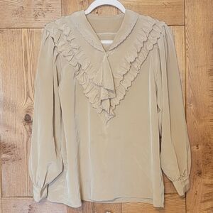Ruffled V-Neck Long Sleeve Blouse